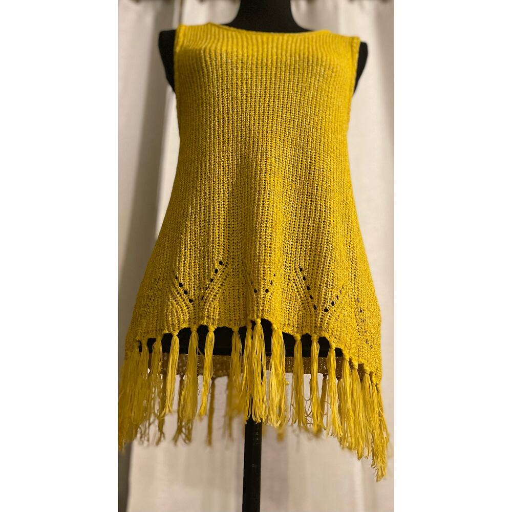 Pepin Yellow Fringe Knit Sleeveless Sweater Size Small